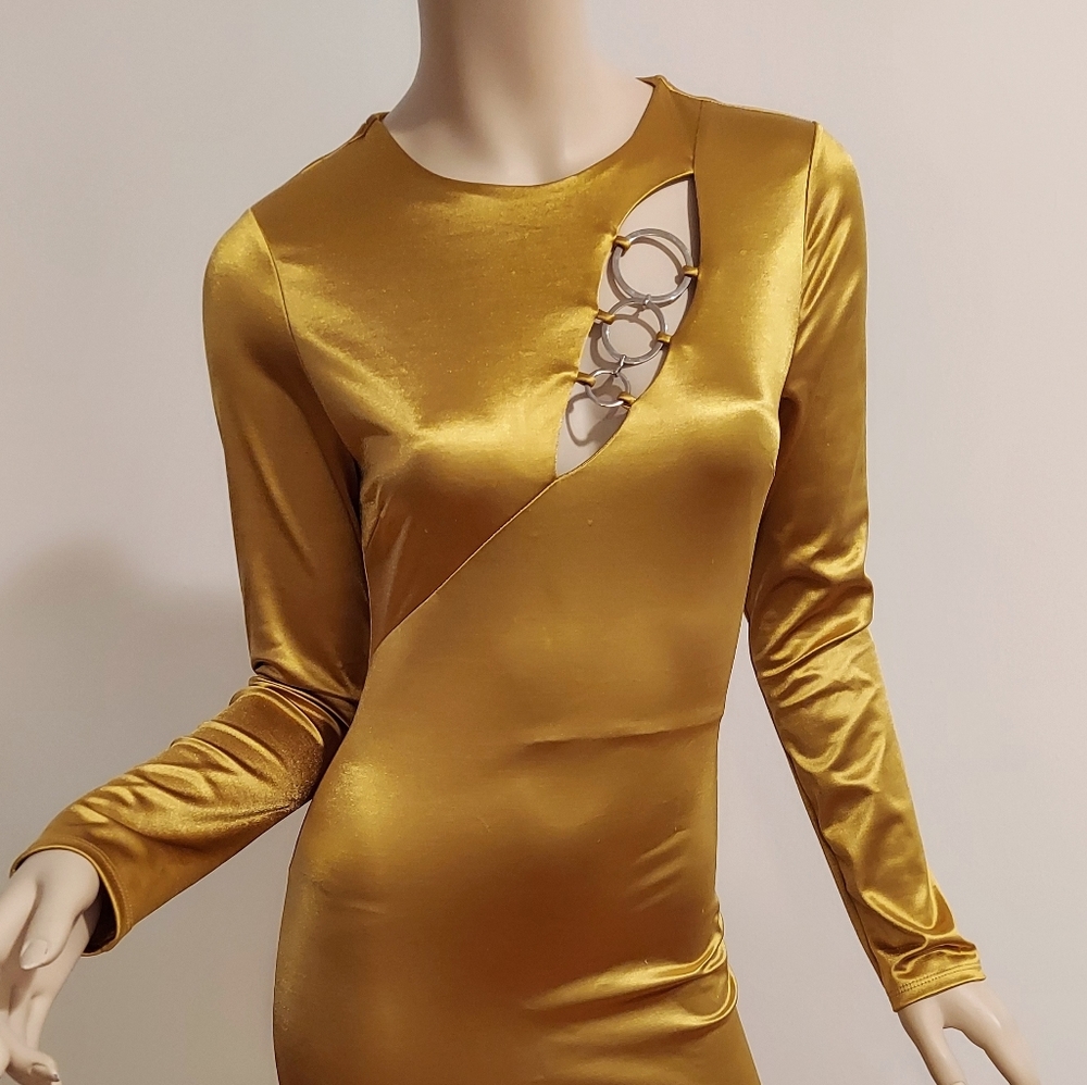 Vtg gold bodycon dress with Metal loops - Picture 5 of 5